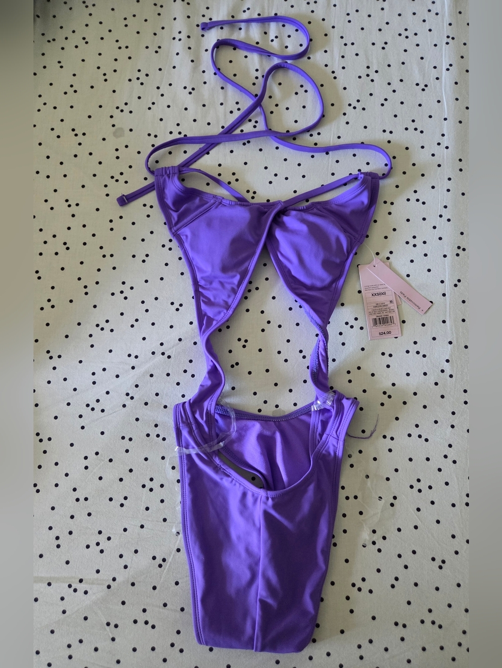 Women’s Purple Solid Twist Front One Piece Swimsuit Spaghetti Strap XXS NWT!